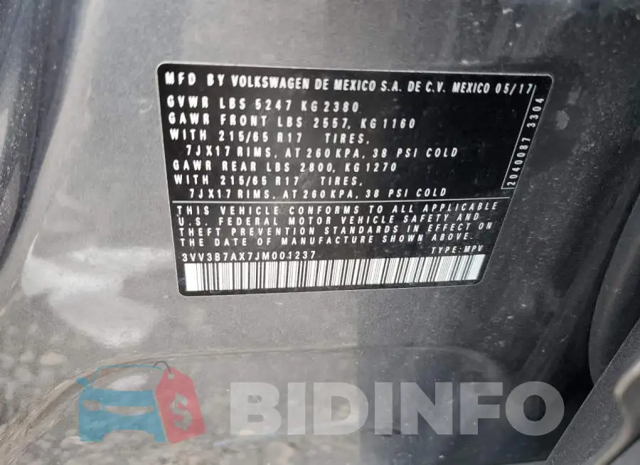 3VV3B7AX7JM001237 Photo# 13