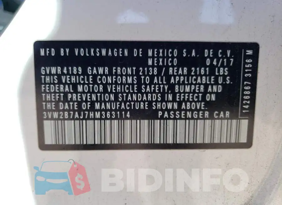3VW2B7AJ7HM363114 Photo# 12