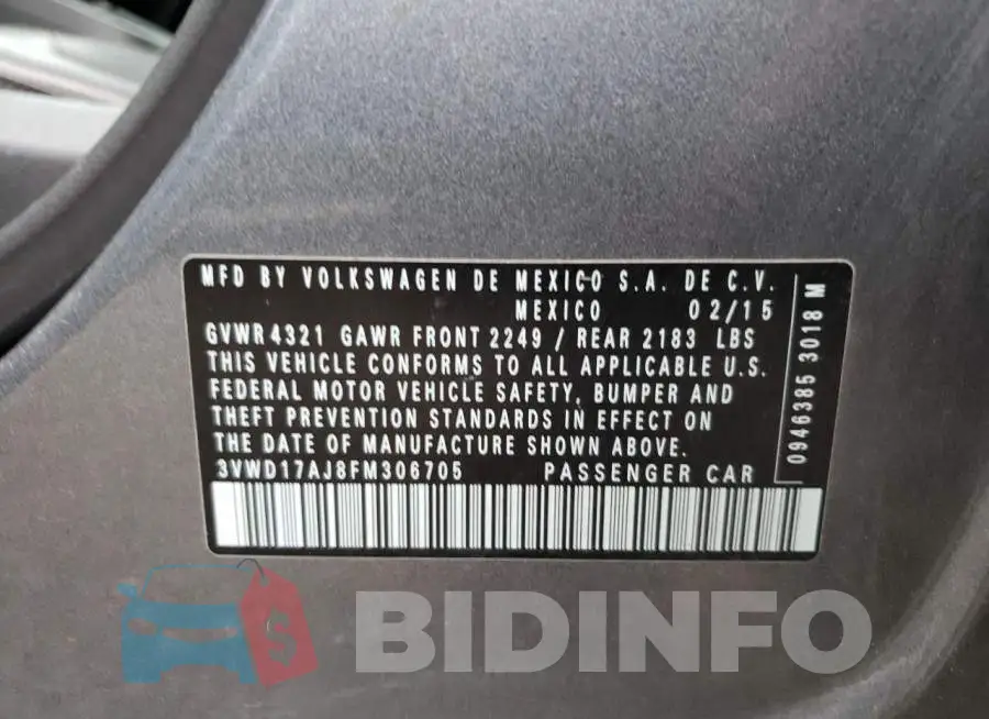 3VWD17AJ8FM306705 Photo# 12