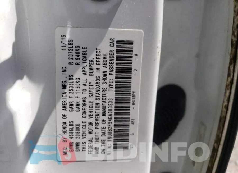 19UUB2F54GA003533 Photo# 12