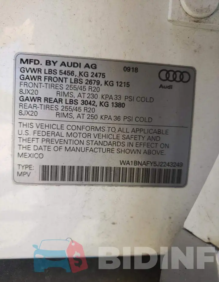WA1BNAFY5J2243249 Photo# 13