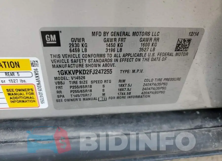 1GKKVPKD2FJ247255 Photo# 12