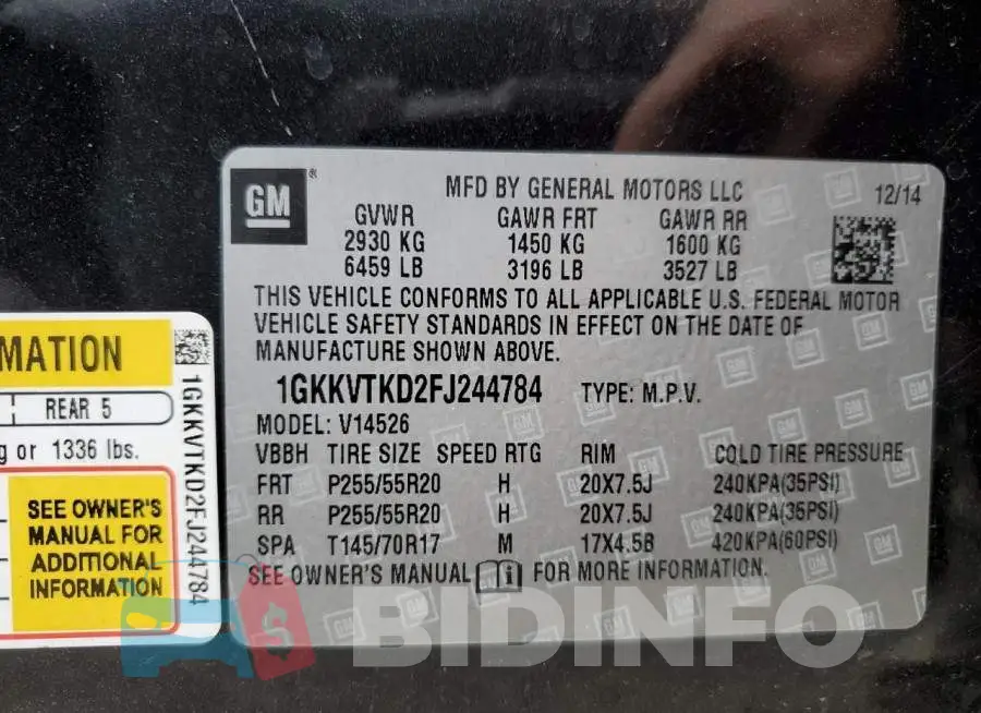 1GKKVTKD2FJ244784 Photo# 14