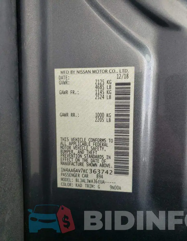 1N4AA6AV7KC363742 Photo# 12