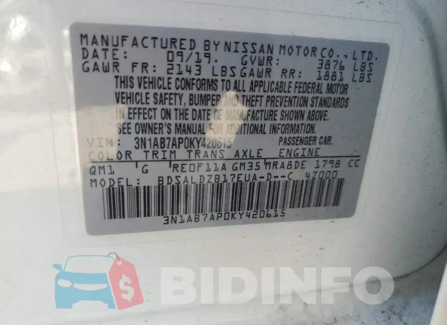 3N1AB7AP0KY420615 Photo# 12
