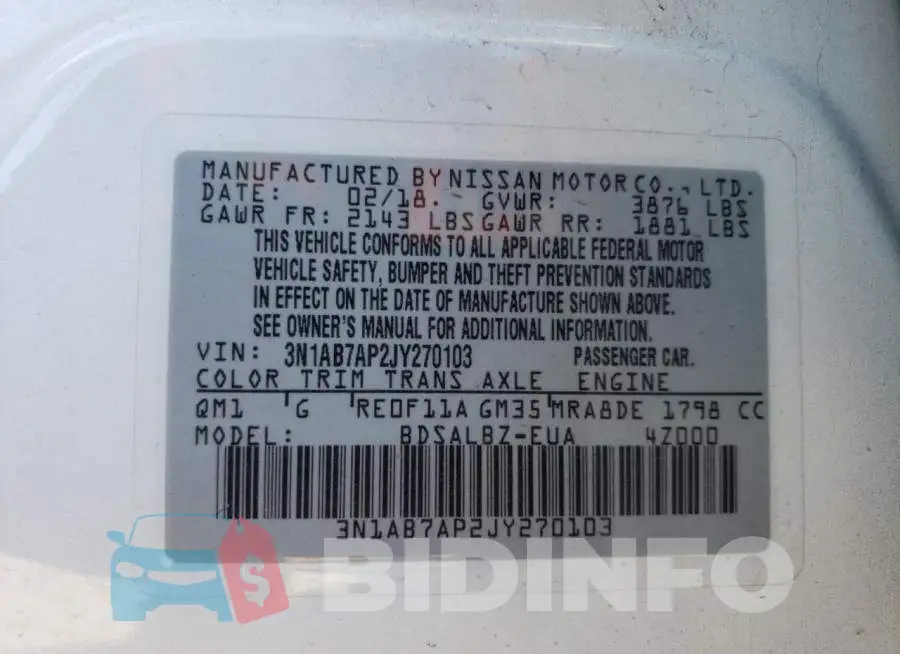 3N1AB7AP2JY270103 Photo# 12