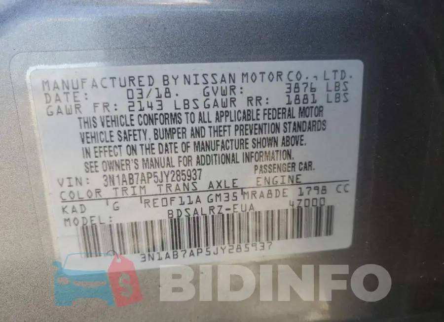 3N1AB7AP5JY285937 Photo# 12