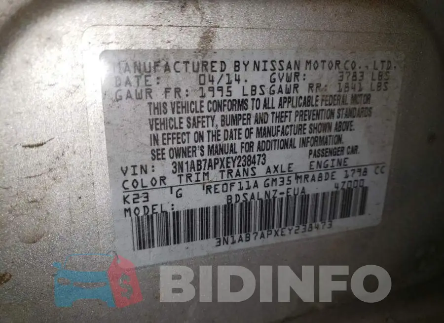 3N1AB7APXEY238473 Photo# 12