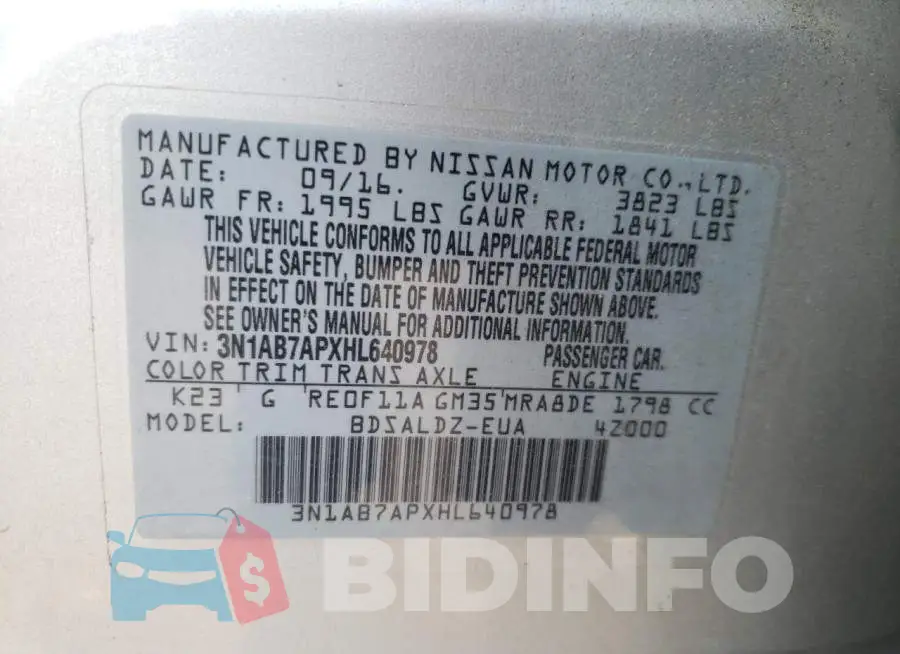 3N1AB7APXHL640978 Photo# 12