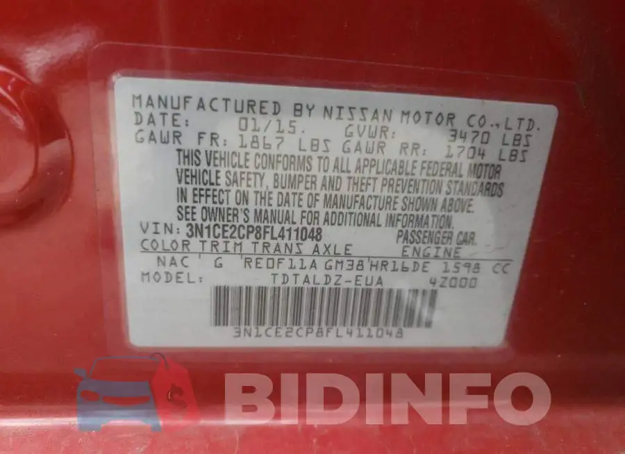 3N1CE2CP8FL411048 Photo# 12