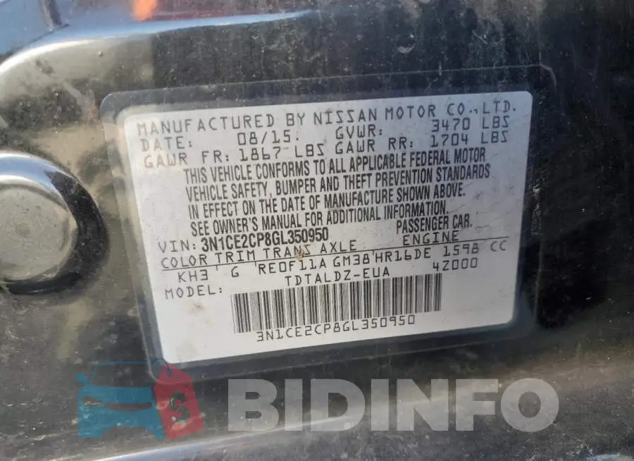 3N1CE2CP8GL350950 Photo# 12