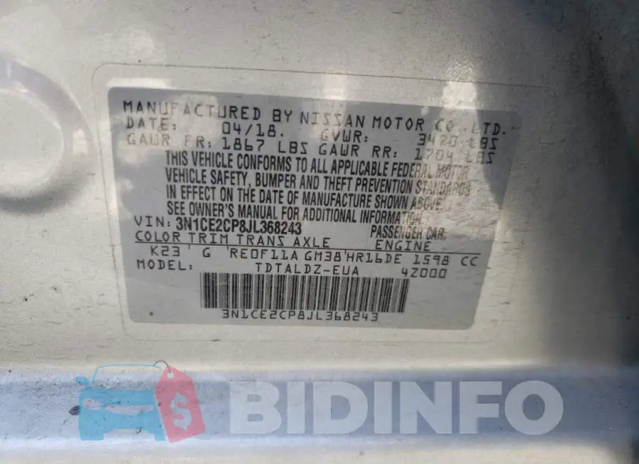 3N1CE2CP8JL368243 Photo# 12