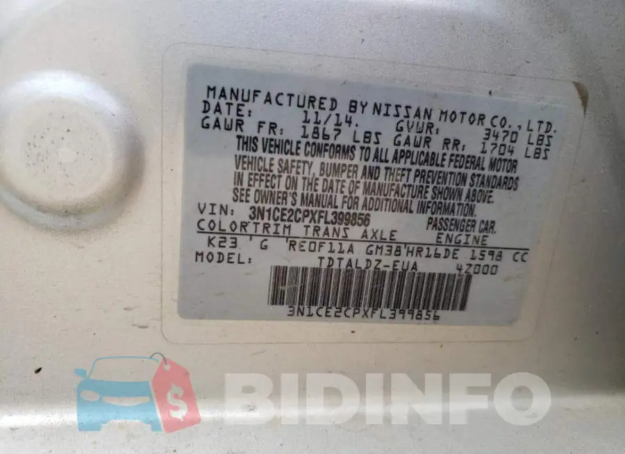 3N1CE2CPXFL399856 Photo# 12