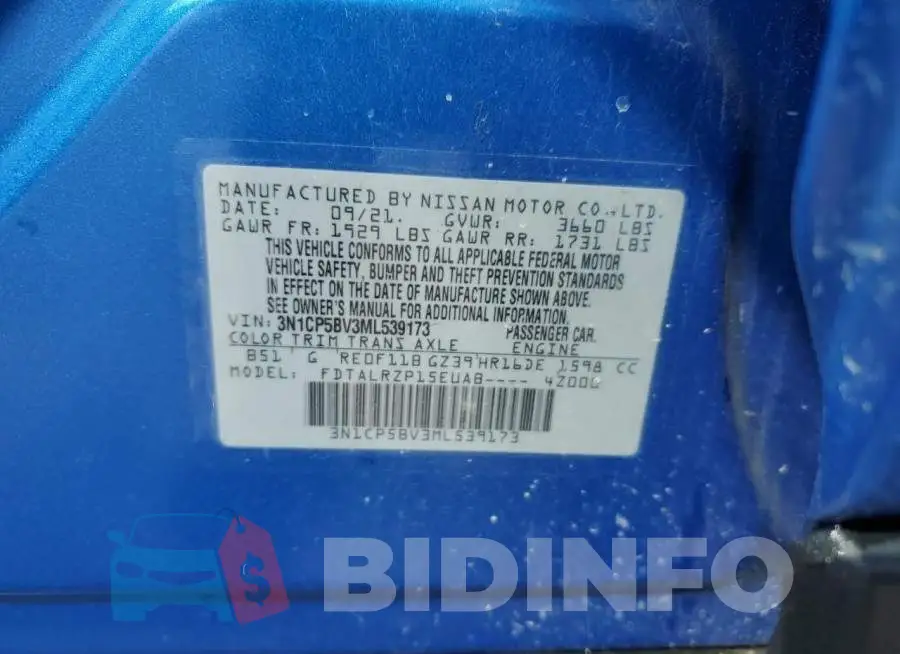 3N1CP5BV3ML539173 Photo# 13