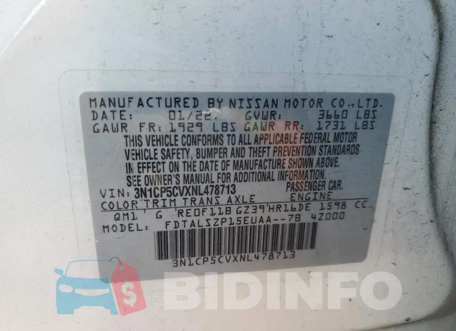 3N1CP5CVXNL478713 Photo# 13