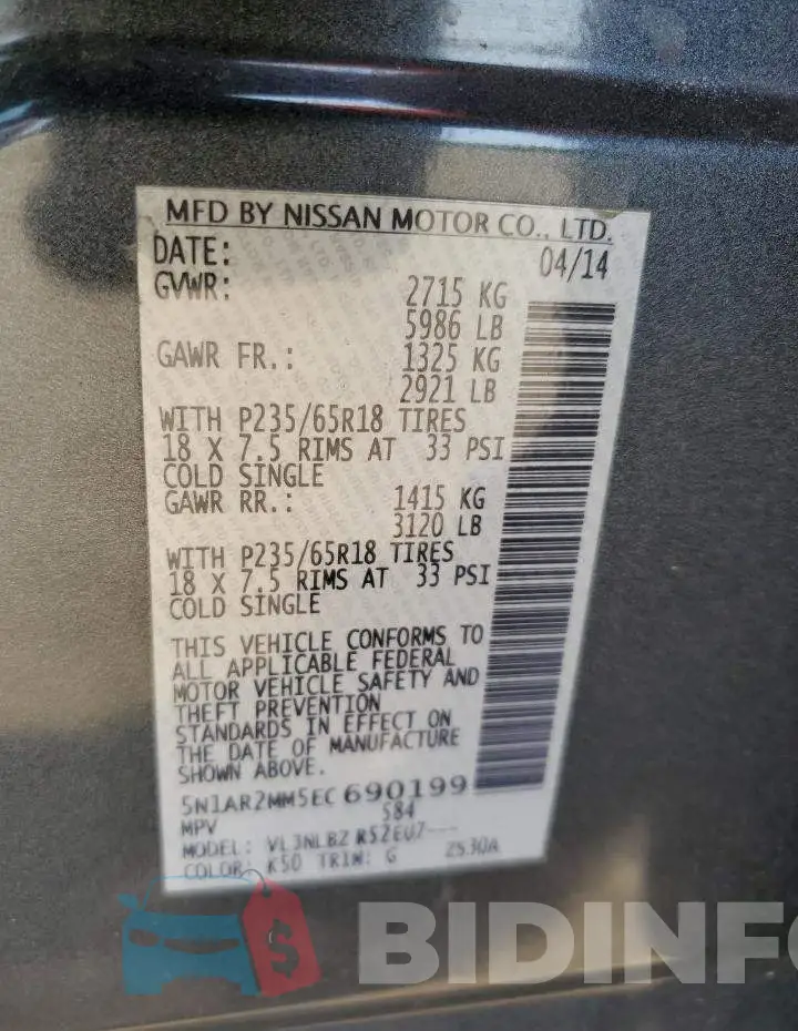 5N1AR2MM5EC690199 Photo# 12