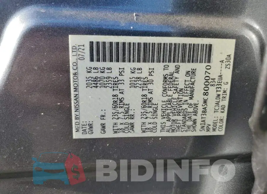 5N1AT3BA5MC800070 Photo# 13