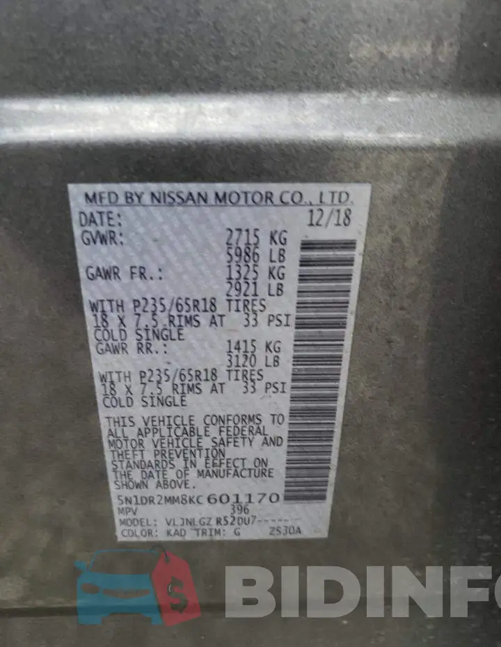 5N1DR2MM8KC601170 Photo# 12