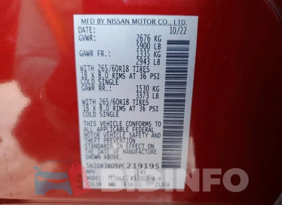 5N1DR3BD9PC219195 Photo# 13