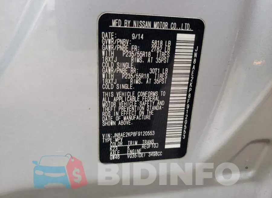 JN8AE2KP8F9120553 Photo# 13