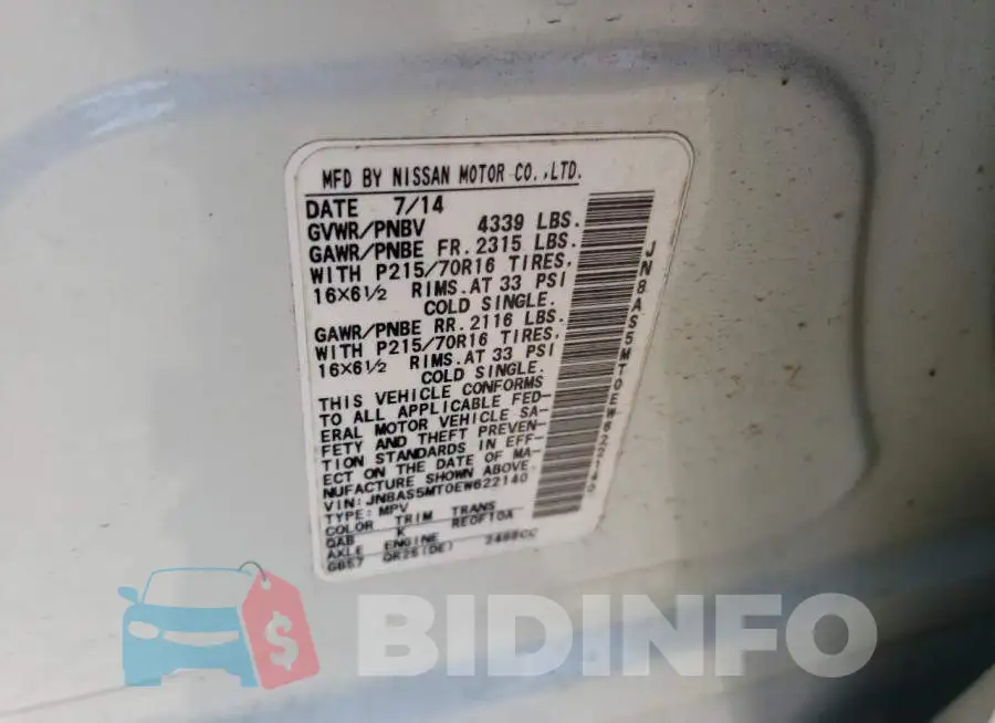 JN8AS5MT0EW622140 Photo# 14