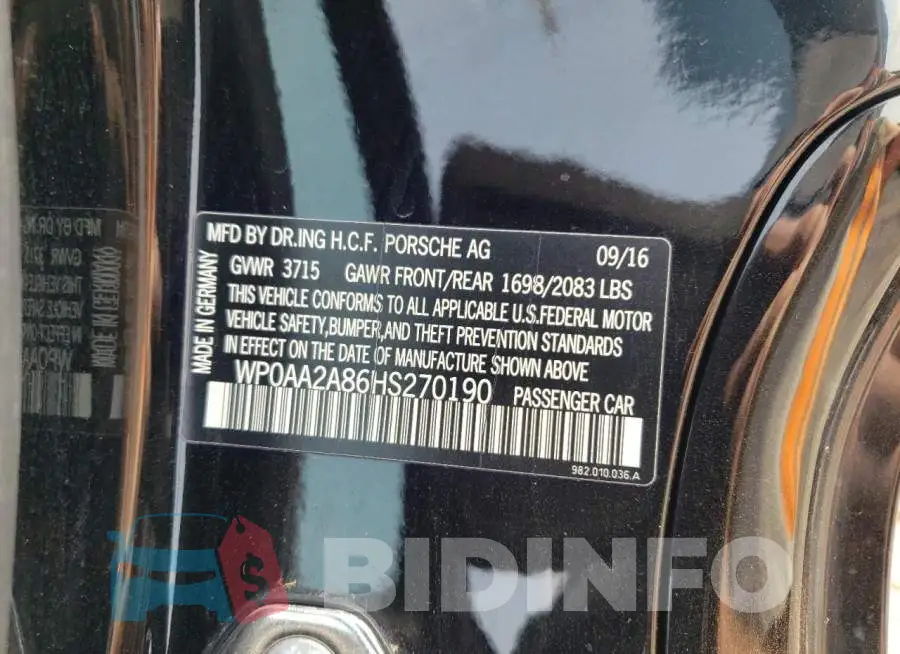 WP0AA2A86HS270190 Photo# 12