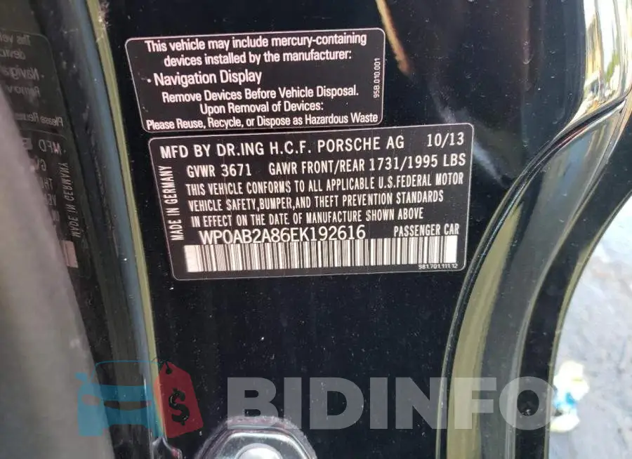 WP0AB2A86EK192616 Photo# 13