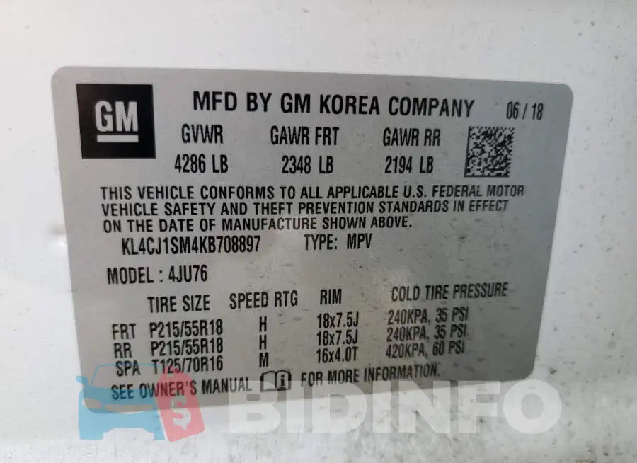 KL4CJ1SM4KB708897 Photo# 12
