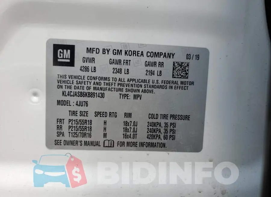 KL4CJASB6KB891430 Photo# 12