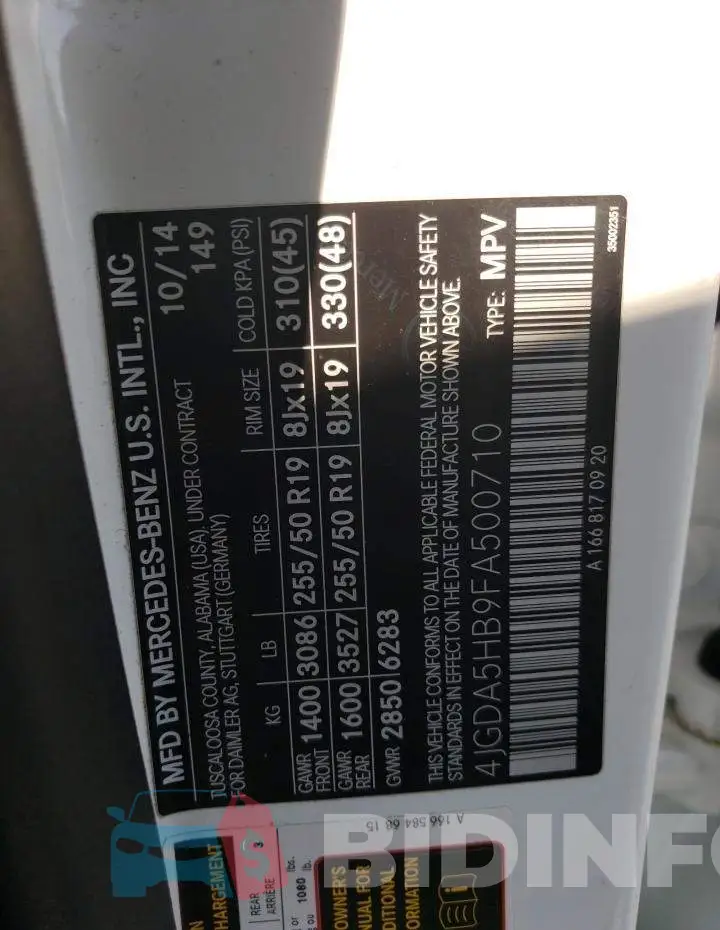 4JGDA5HB9FA500710 Photo# 13