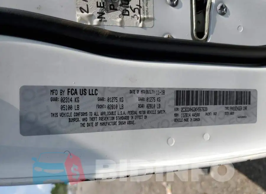 2C3CDXHG3KH567639 Photo# 13