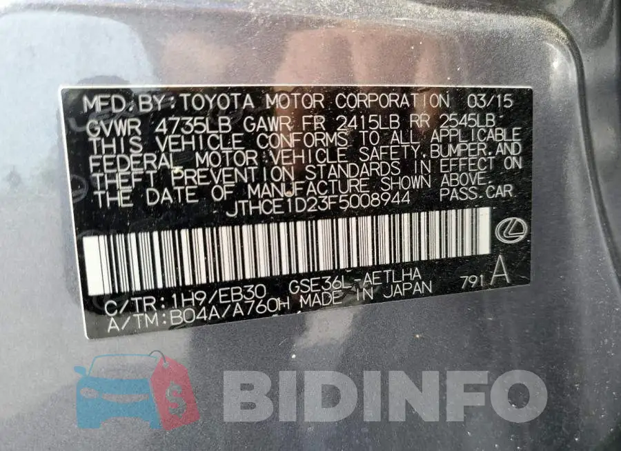 JTHCE1D23F5008944 Photo# 13