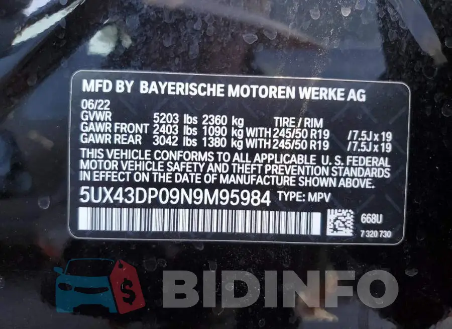 5UX43DP09N9M95984 Photo# 13