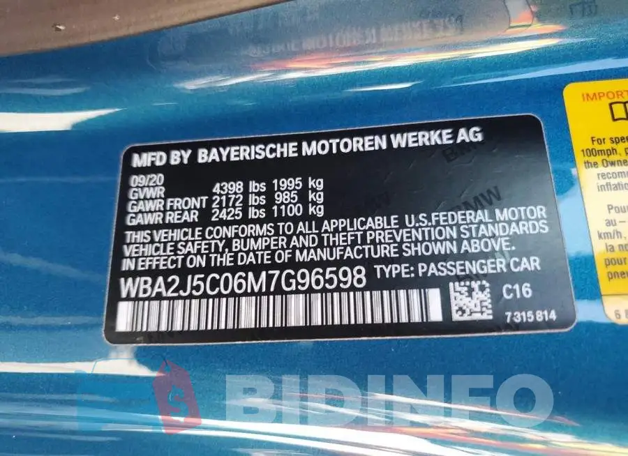 WBA2J5C06M7G96598 Photo# 12
