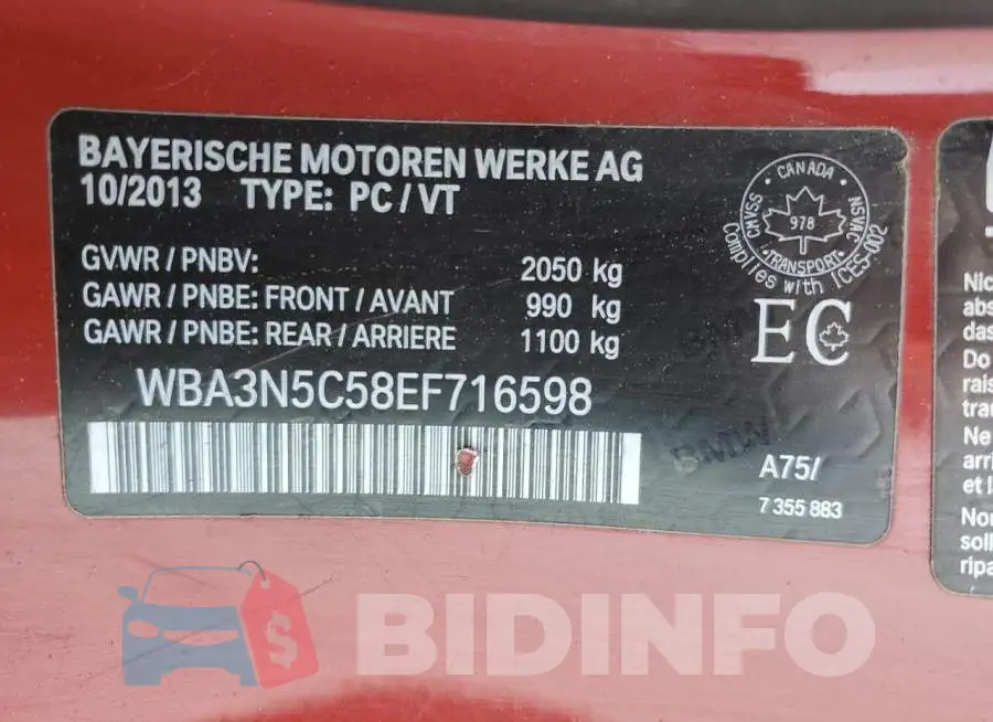 WBA3N5C58EF716598 Photo# 12