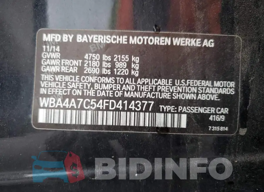 WBA4A7C54FD414377 Photo# 12
