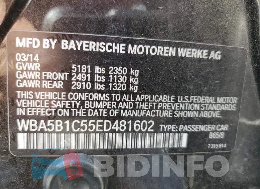 WBA5B1C55ED481602 Photo# 12