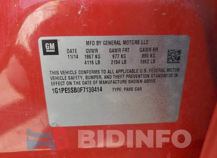 1G1PE5SB0F7130414 Photo# 12