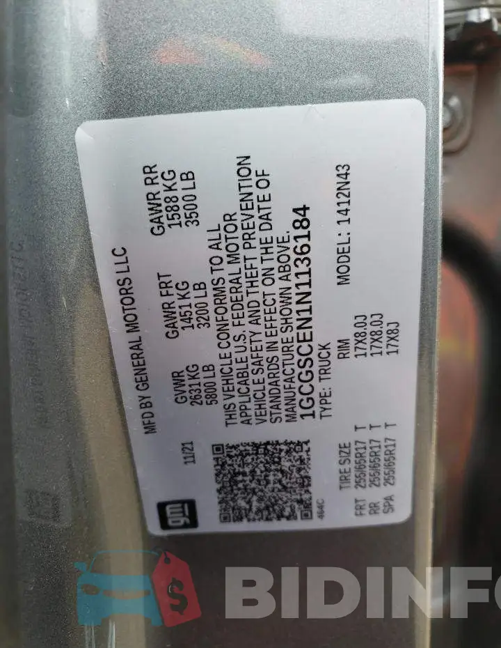 1GCGSCEN1N1136184 Photo# 13