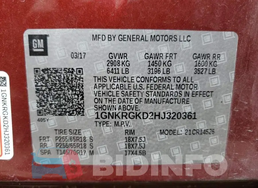 1GNKRGKD2HJ320361 Photo# 13