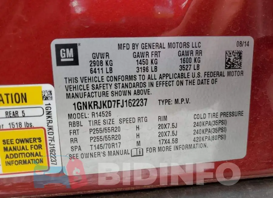1GNKRJKD7FJ162237 Photo# 13