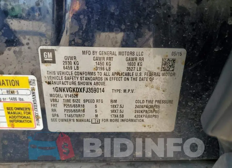 1GNKVGKDXFJ359014 Photo# 13