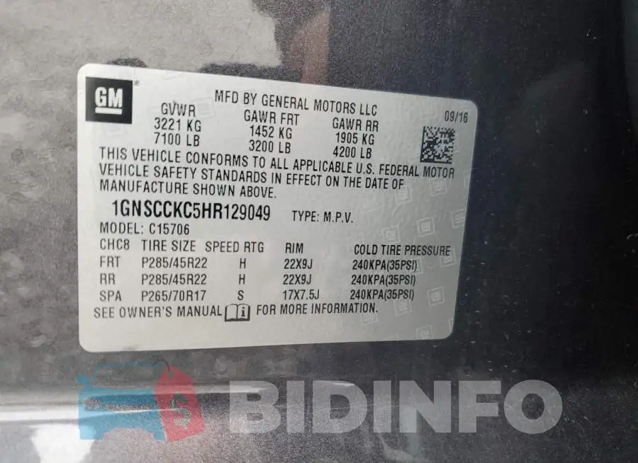 1GNSCCKC5HR129049 Photo# 13