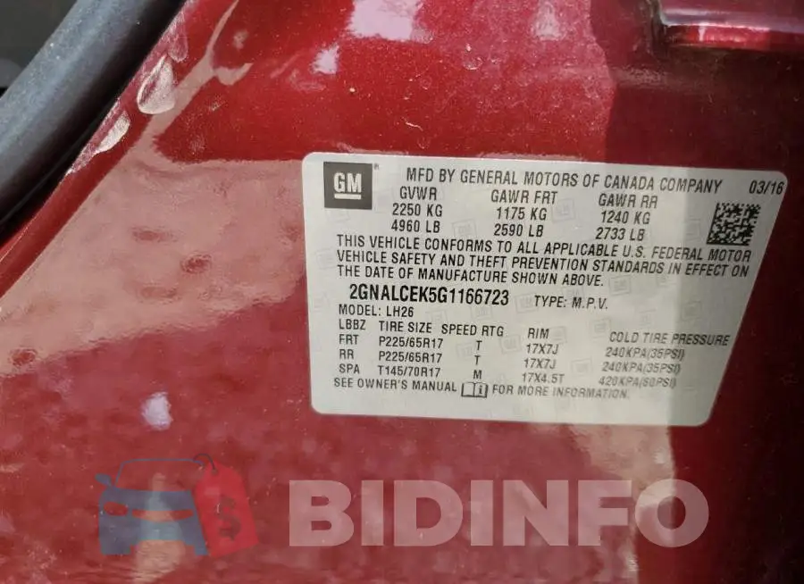 2GNALCEK5G1166723 Photo# 13