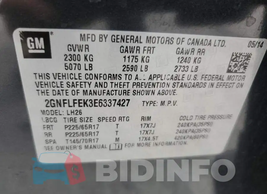2GNFLFEK3E6337427 Photo# 14