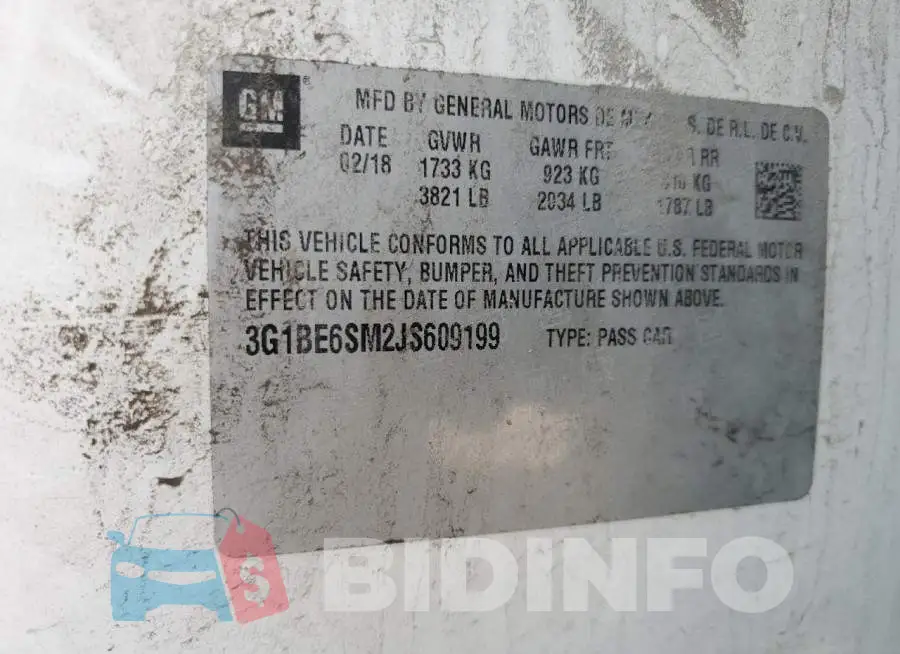 3G1BE6SM2JS609199 Photo# 13