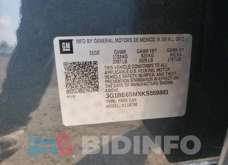 3G1BE6SMXKS559881 Photo# 13