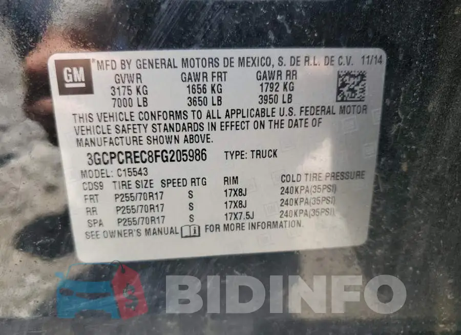 3GCPCREC8FG205986 Photo# 12