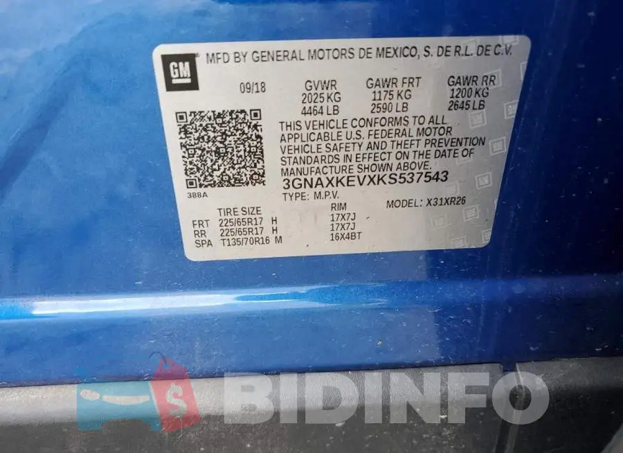 3GNAXKEVXKS537543 Photo# 13