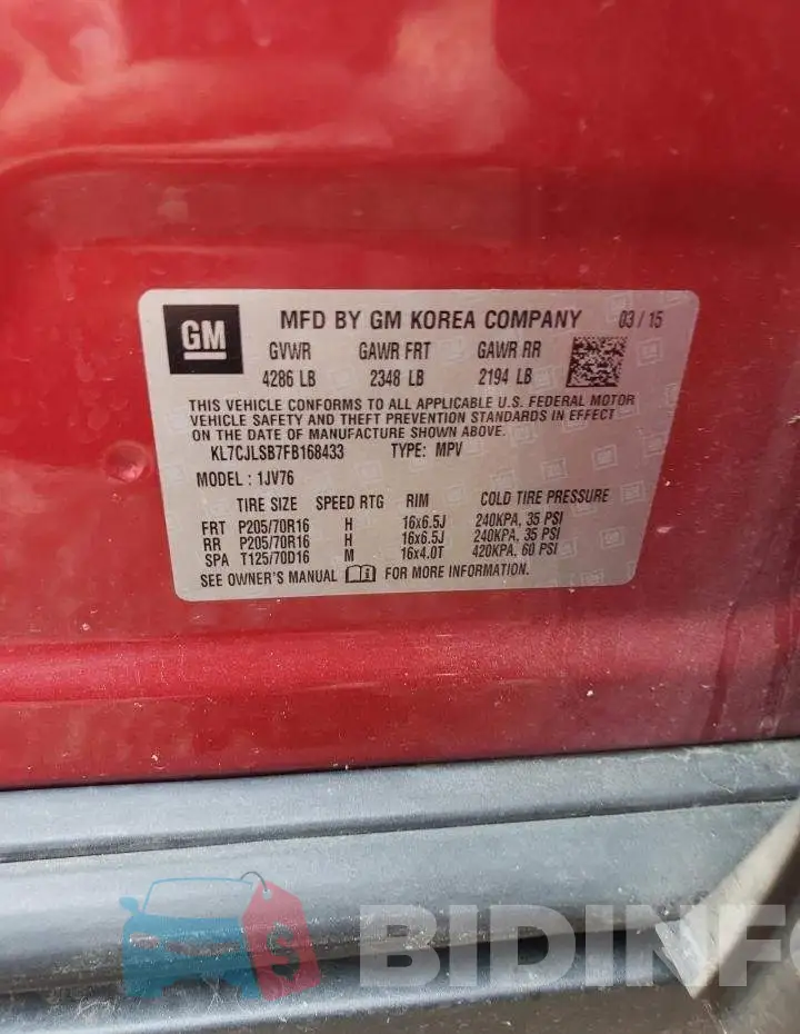 KL7CJLSB7FB168433 Photo# 13